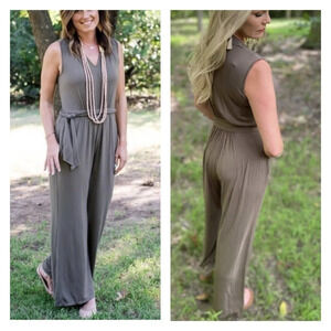MATILDA Jane Finest Hour Jersey Knit Jumpsuit in Brown Olive Green S NWT